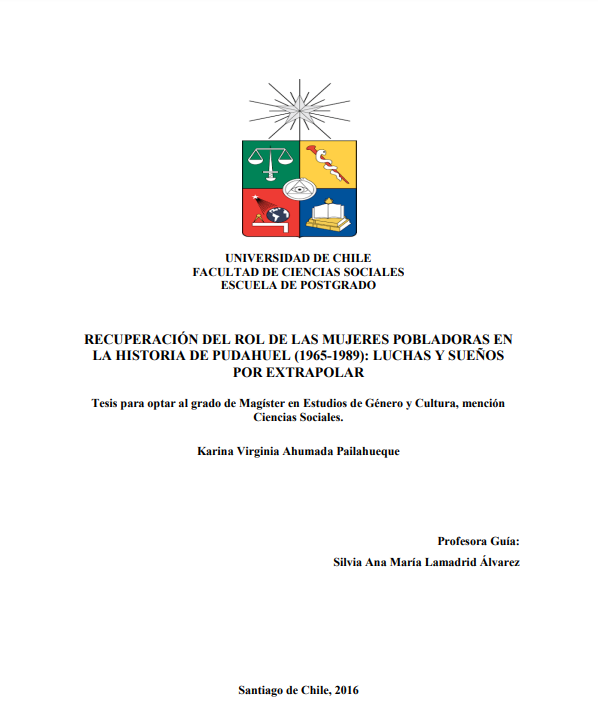 Recuperación del rol de las mujeres pobladoras en la historia de Pudahuel (1965-1989)