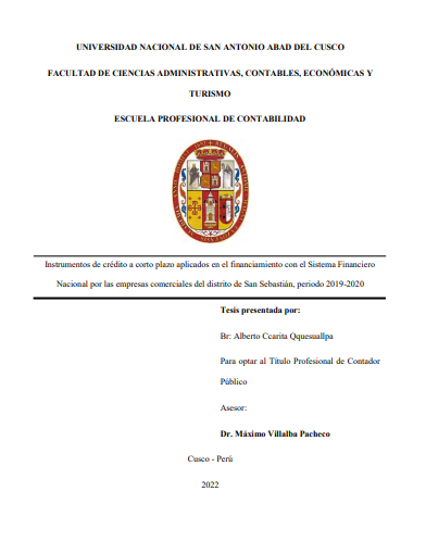 Instrumentos de crédito a corto plazo aplicados en el financiamiento con el sistema financiero nacional
