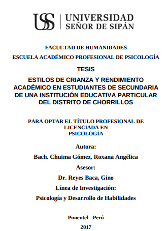 Estilos de crianza y rendimiento académico en estudiantes de secundaria de una institución educativa particular de Chorrillos