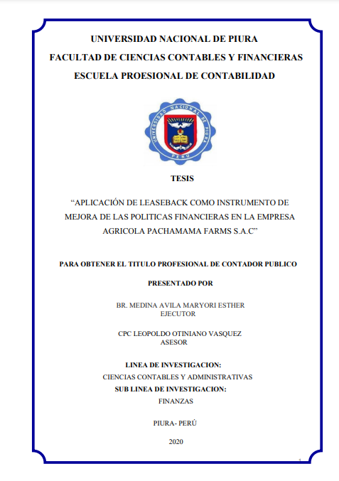 Aplicación de leaseback como instrumento de mejora de las políticas financieras en la empresa agrícola Pachamama Farms S.A.C