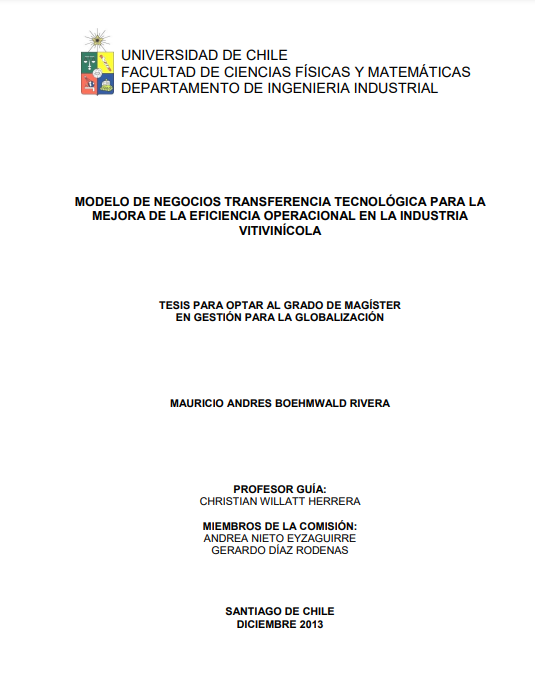 Modelo de negocios transferencia tecnológica para la mejora de la eficiencia operacional en la industria vitivinícola