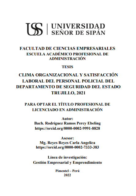 Clima organizacional y satisfacción laboral del personal policial del departamento de seguridad del estado Trujillo, 2021