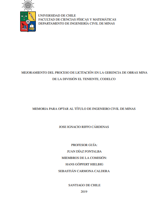 Mejoramiento del proceso de licitación en la gerencia de obras mina de la División El Teniente, Codelco