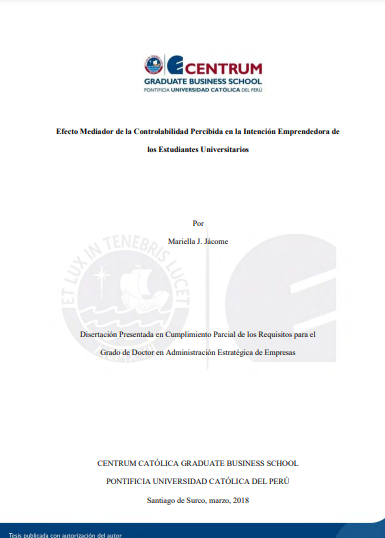 Efecto Mediador de la Controlabilidad Percibida en la Intención Emprendedora de los Estudiantes Universitarios