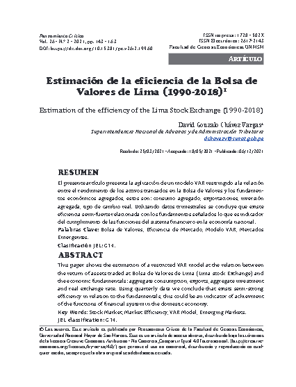 Estimación de la eficiencia de la Bolsa de Valores de Lima (1990-2018)