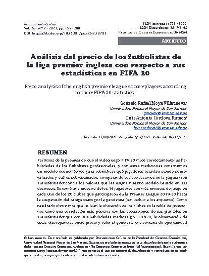Análisis del precio de los futbolistas de la liga premier inglesa con respecto a sus estadísticas en FIFA 20