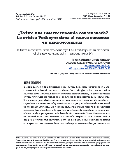 ¿Existe una macroeconomía consensuada? La crítica Poskeynesiana al nuevo consenso en macroeconomía