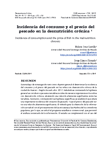 Incidencia del consumo y el precio del pescado en la desnutrición crónica
