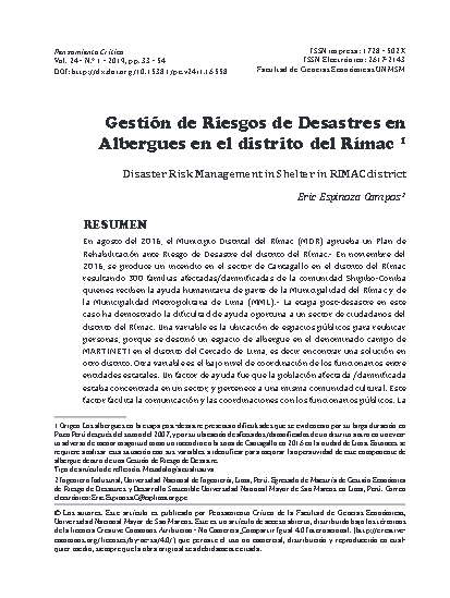 Gestión de Riesgos de Desastres en Albergues en el distrito del Rímac