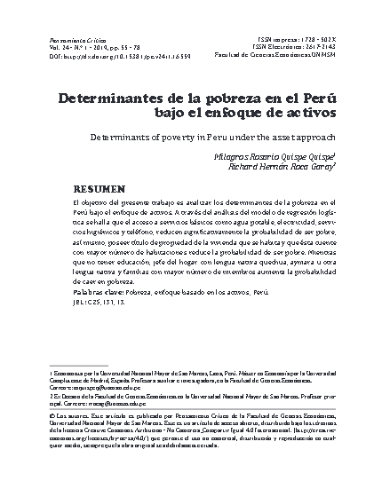 Determinantes de la pobreza en el Perú bajo el enfoque de activos