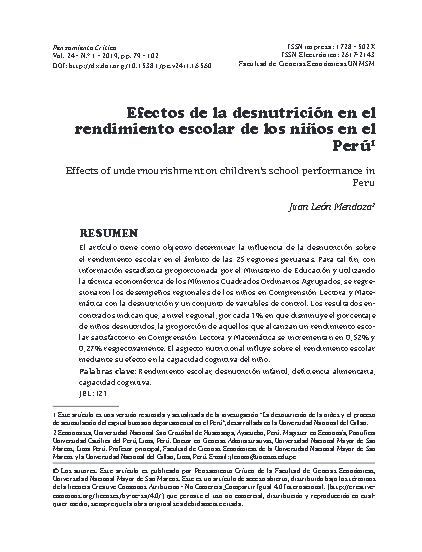 Efectos de la desnutrición en el rendimiento escolar de los niños en el Perú