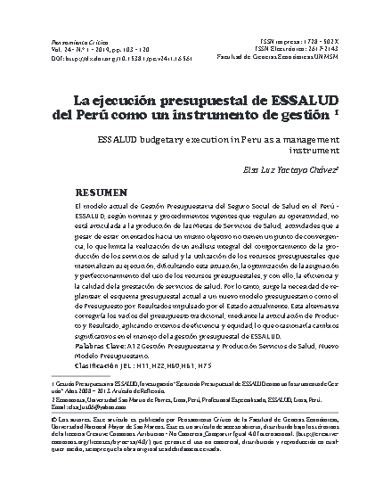 La ejecución presupuestal de ESSALUD del Perú como un instrumento de gestión