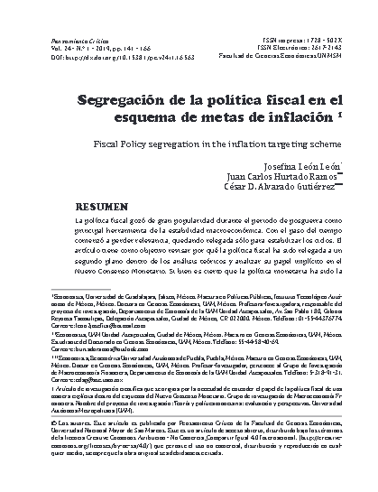 Segregación de la política fiscal en el esquema de metas de inflación