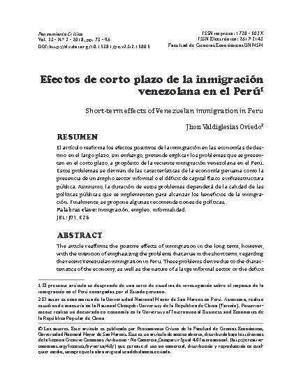 Efectos de corto plazo de la inmigración venezolana en el Perú