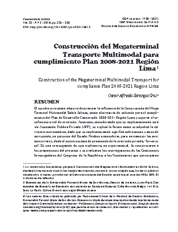 Construcción del Megaterminal Transporte Multimodal para cumplimiento Plan 2008-2021 Región Lima