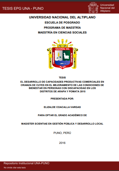 El desarrollo de capacidades productivas comerciales en crianza de cuyes en el mejoramiento de las condiciones de bienestar en personas