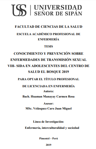 CONOCIMIENTO Y PREVENCIÓN SOBRE ENFERMEDADES DE TRANSMISIÓN SEXUAL VIH- SIDA EN ADOLESCENTES DEL CENTRO DE SALUD EL BOSQUE 2019