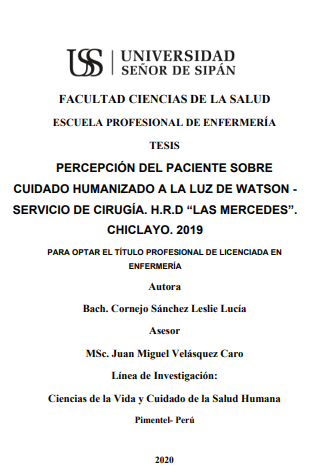 Percepción del paciente sobre cuidado humanizado a la luz de Watson servicio de cirugía. H.R.D &quot;Las Mercedes&quot;. Chiclayo