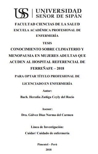 CONOCIMIENTO SOBRE CLIMATERIO Y MENOPAUSIA EN MUJERES ADULTAS QUE ACUDEN AL HOSPITAL REFERENCIAL DE FERREÑAFE - 2018