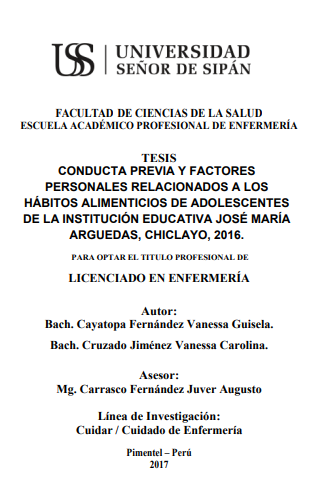 Conducta previa y factores personales relacionados a los hábitos alimenticios de adolescentes de la Institución Educativa José María Arguedas, Chiclayo, 2016