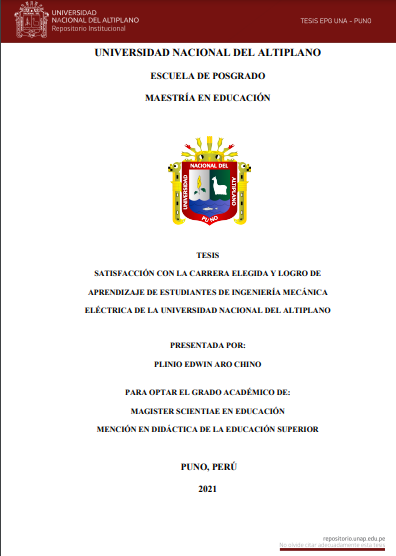 Satisfacción con la carrera elegida y logro de aprendizaje de estudiantes de Ingeniería Mecánica Eléctrica de la Universidad Nacional del Altiplano