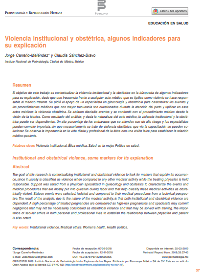 Violencia institucional y obstétrica, algunos indicadores para su explicación