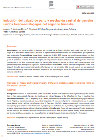 Inducción del trabajo de parto y resolución vaginal de gemelos unidos toraco-onfalópagos del segundo trimestre