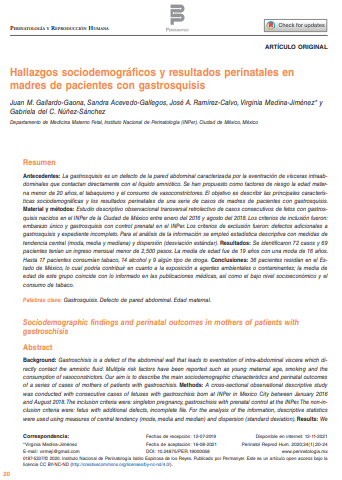 Hallazgos sociodemográficos y resultados perinatales en madres de pacientes con gastrosquisis