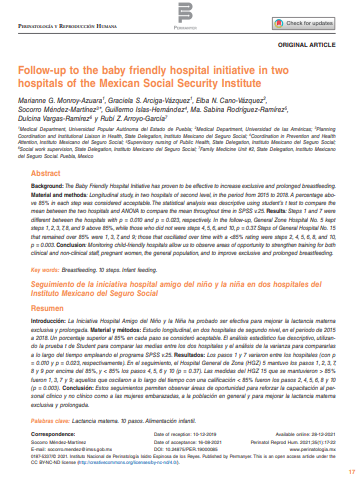 Follow-up to the baby friendly hospital initiative in two hospitals of the Mexican Social Security Institute