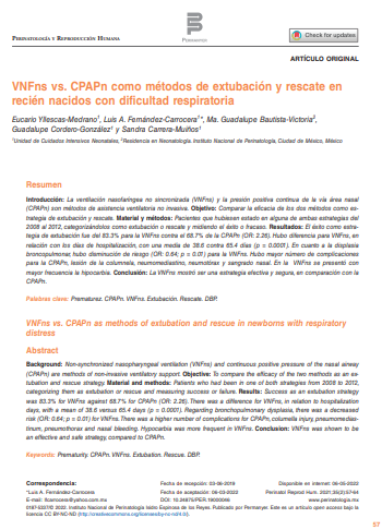 VNFns vs. CPAPn como métodos de extubación y rescate en recién nacidos con dificultad respiratoria