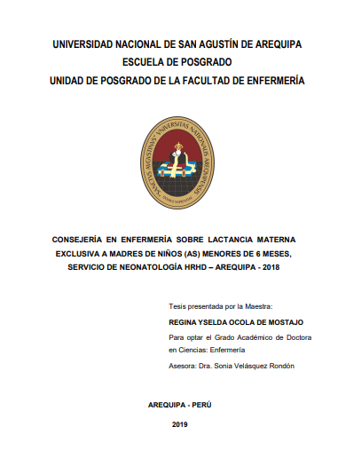 Consejería en enfermería sobre lactancia materna exclusiva a madres de niños (as) menores de 6 meses, Servicio de Neonatología HRHD - Arequipa - 2018