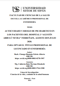 Autocuidado y riesgo de pie diabético en los pacientes del hospital i &quot;Agustín Arbulú Neyra&quot; Ferreñafe, agosto 2019-julio 2020.