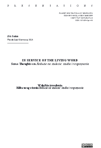 In Service of the Living Word: Some Thoughts on &quot;Reducie na stulecie: studia i rozpoznania&quot;