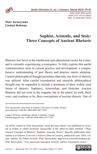 Sophist, Aristotle, and Stoic: Three Concepts of Ancient Rhetoric