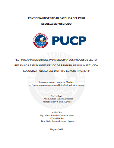 El programa Divertilee para mejorar los procesos lectores en los estudiantes de 2do de primaria de una institución educativa pública del distrito El Agustino, 2018
