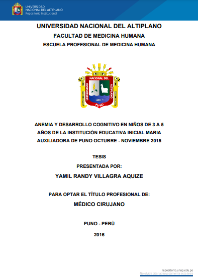 Anemia y desarrollo cognitivo en niños de 3 a 5 años de la Institución Educativa Inicial Maria Auxiliadora de Puno octubre - noviembre 2015