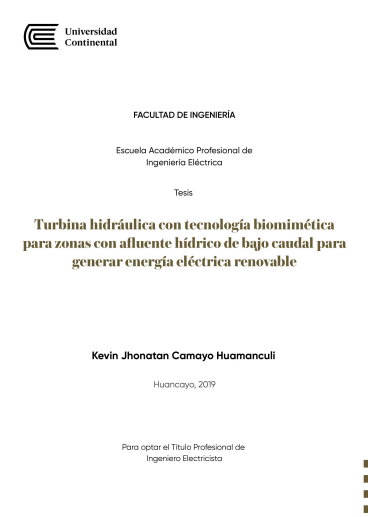 Turbina Hidráulica con tecnología biométrica para zonas con afluente hídrico de bajo caudal para generar energía eléctrica renovable