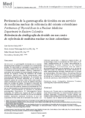 Pertinencia de la gammagrafía de tiroides en un servicio de medicina nuclear de referencia del oriente colombiano