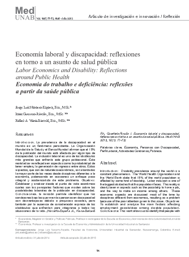 Economía laboral y discapacidad: reflexiones en torno a un asunto de salud pública