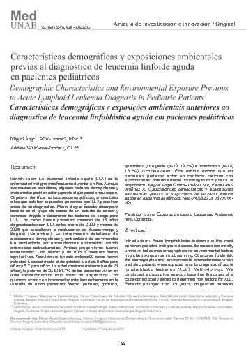 Características demográficas y exposiciones ambientales previas al diagnóstico de leucemia linfoide aguda en pacientes pediátricos