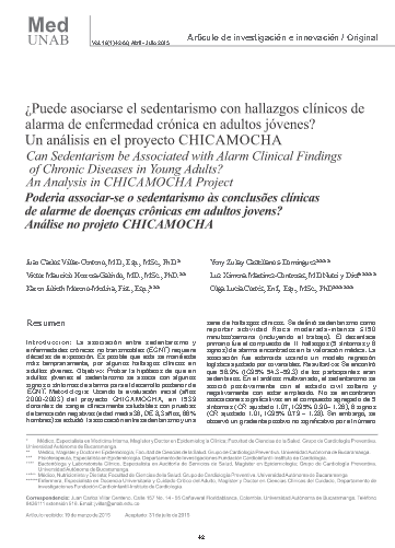 ¿Puede asociarse el sedentarismo con hallazgos clínicos de alarma de enfermedad crónica en adultos jóvenes? Un análisis en el proyecto CHICAMOCHA