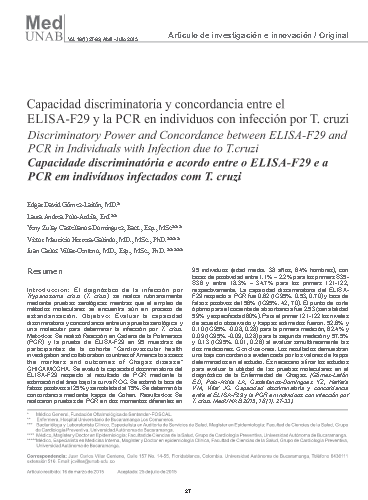Capacidad discriminatoria y concordancia entre el ELISA-F29 y la PCR en individuos con infección por T. cruzi
