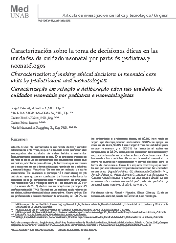 Caracterización sobre la toma de decisiones éticas en las unidades de cuidado neonatal por parte de pediatras y neonatólogos