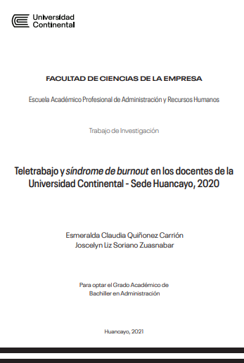 Teletrabajo y síndrome de burnout en los docentes de la Universidad Continental - Sede Huancayo, 2020