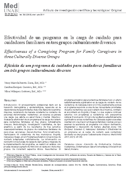 Efectividad de un programa en la carga de cuidado para cuidadores familiares en tres grupos culturalmente diversos