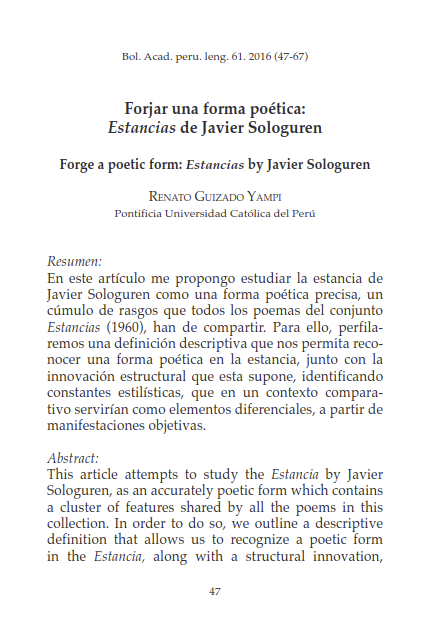 Forjar una forma poética: Estancias de Javier Sologuren