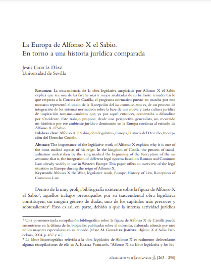 La Europa de Alfonso X el Sabio. En torno a una historia jurídica comparada