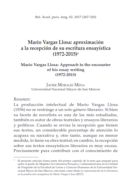 Mario Vargas Llosa: aproximación a la recepción de su escritura ensayística (1972-2015)