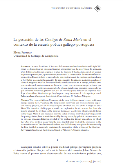 La gestación de las Cantigas de Santa Maria en el contexto de la escuela poética gallego-portuguesa