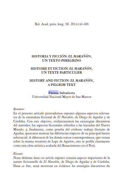 Historia y ficción: El Marañón, un texto peregrino